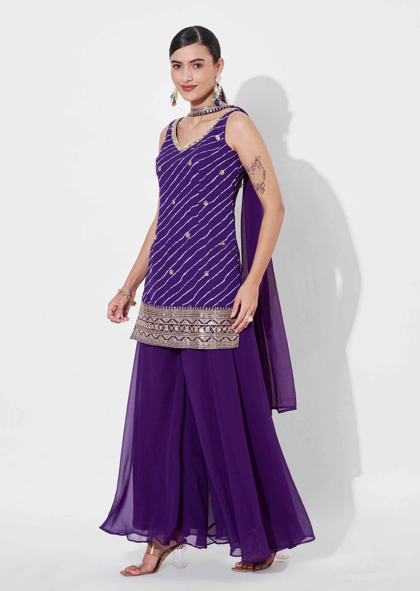 Purple Georgette Sharara Set