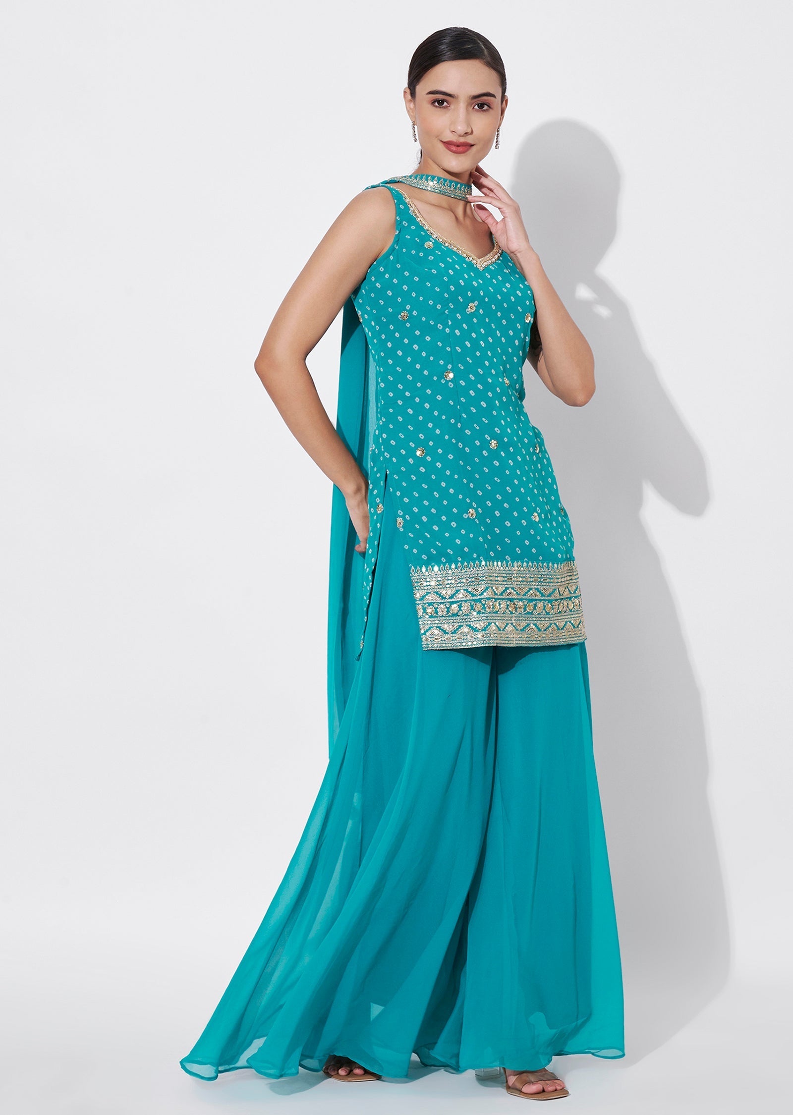 Green Georgette Sharara Set