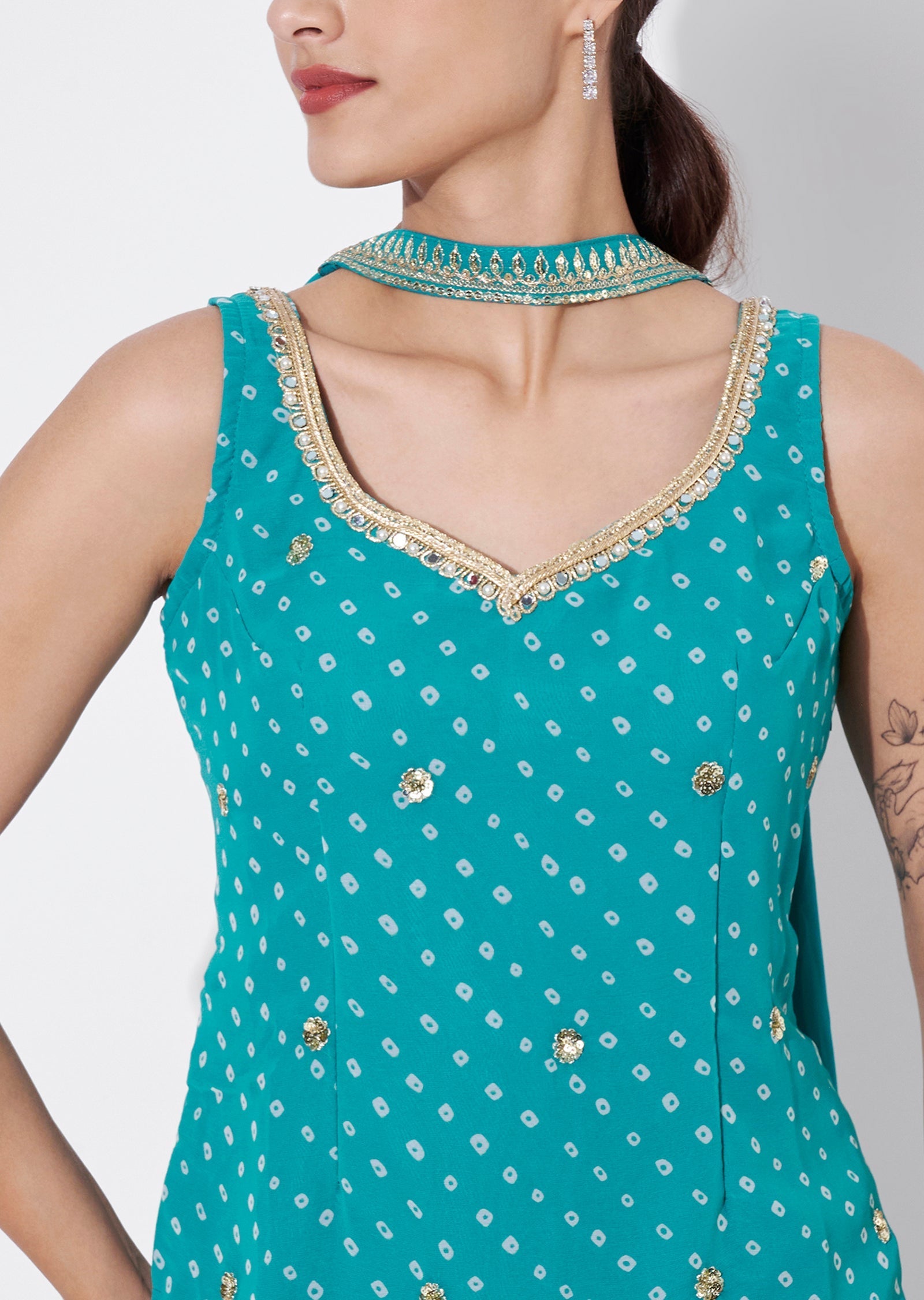 Green Georgette Sharara Set