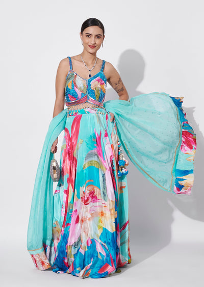 Blue Crepe Lehenga Set