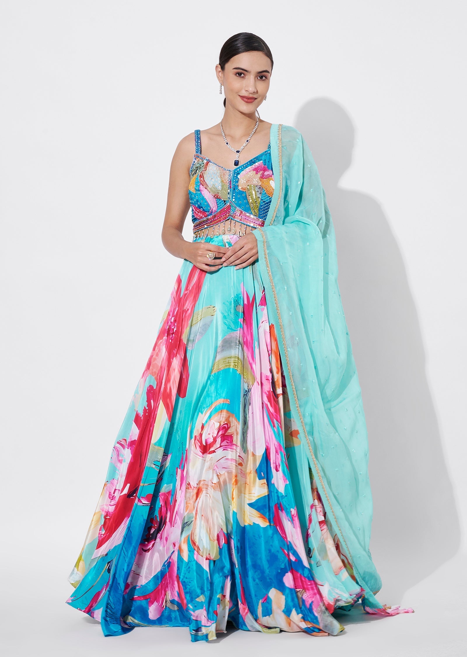 Blue Crepe Lehenga Set