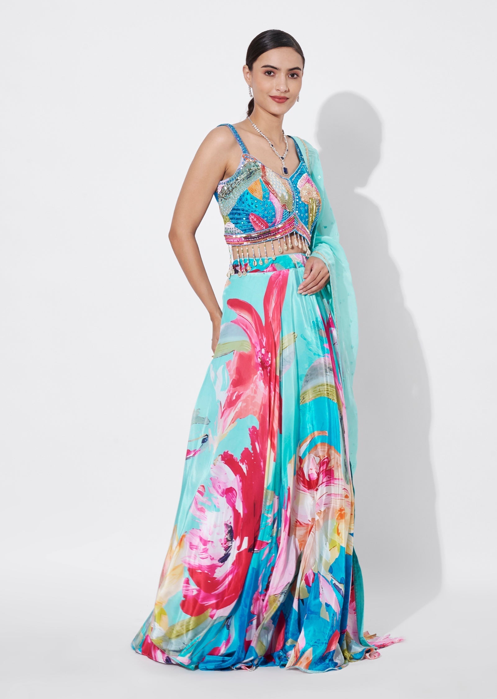Blue Crepe Lehenga Set