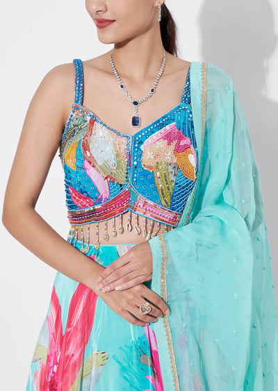 Blue Crepe Lehenga Set