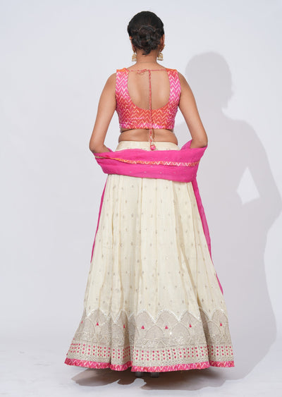 Cream Tissue Lehenga Set