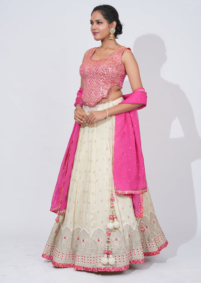 Cream Tissue Lehenga Set