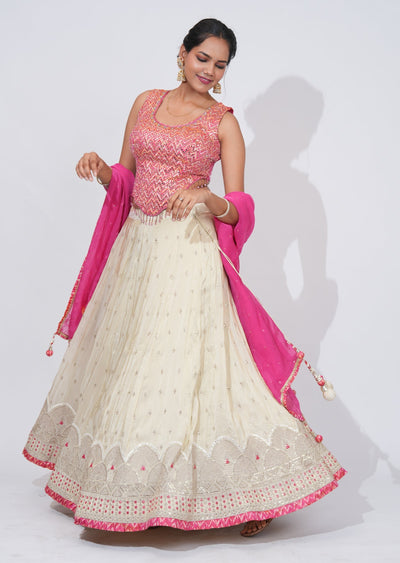 Cream Tissue Lehenga Set