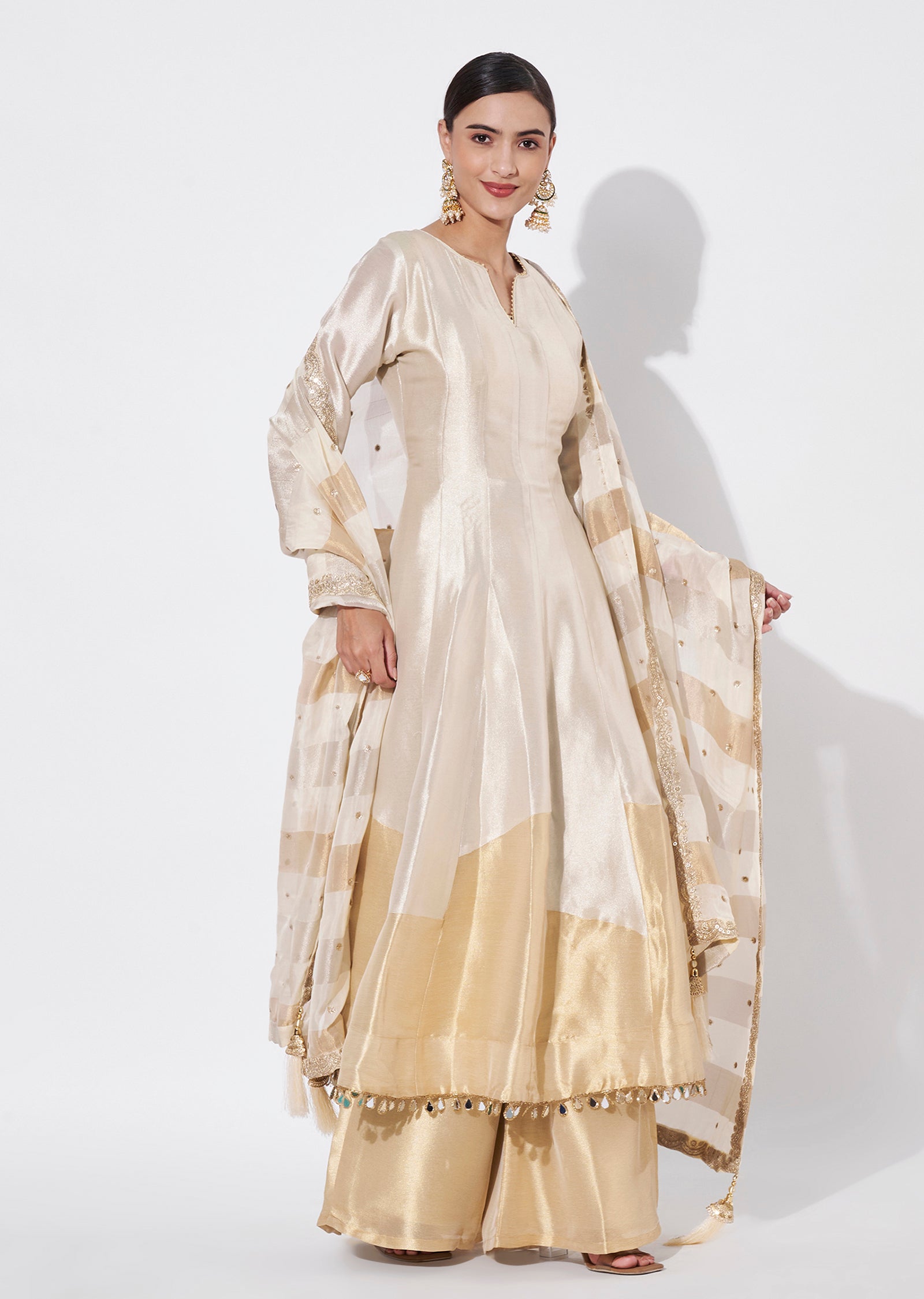 Cream Tissue Anarkali Suit