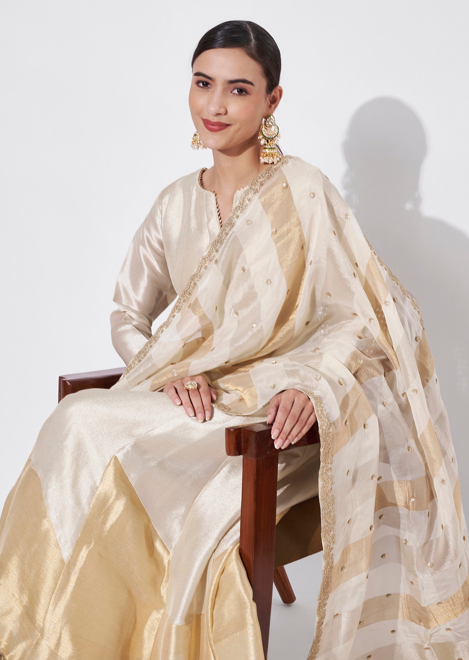 Cream Tissue Anarkali Suit