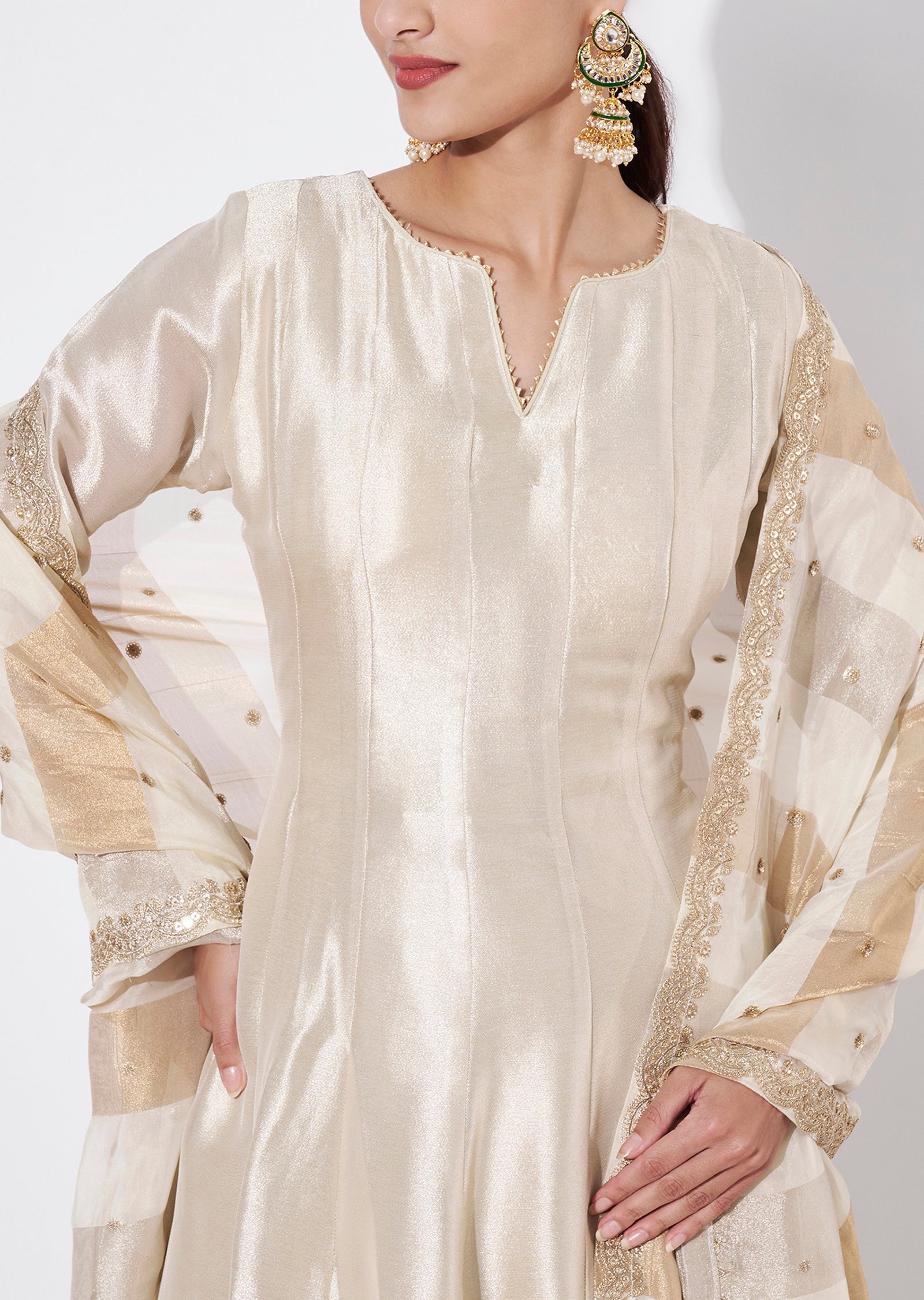 Cream Tissue Anarkali Suit