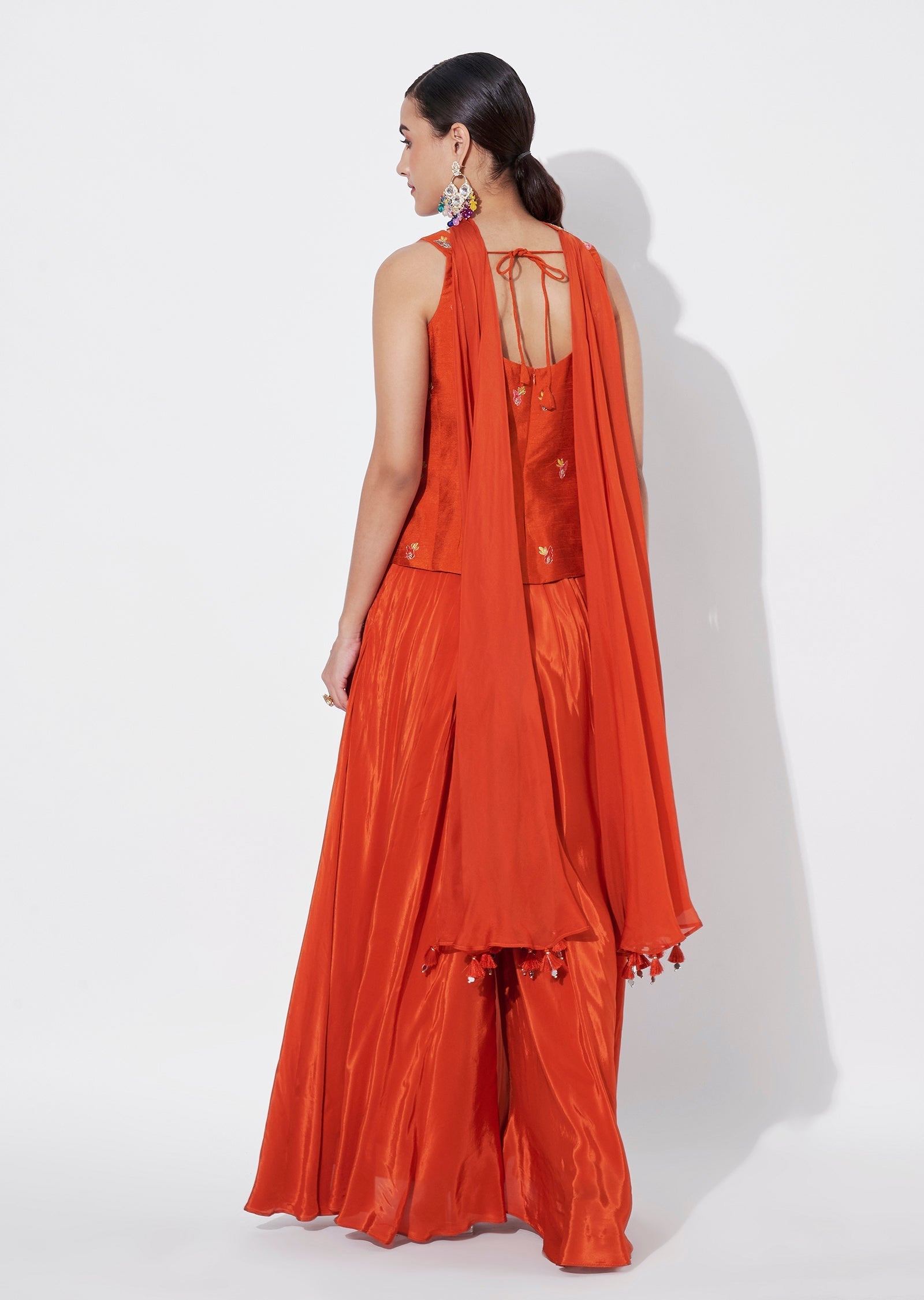 Rust Silk Sharara Set