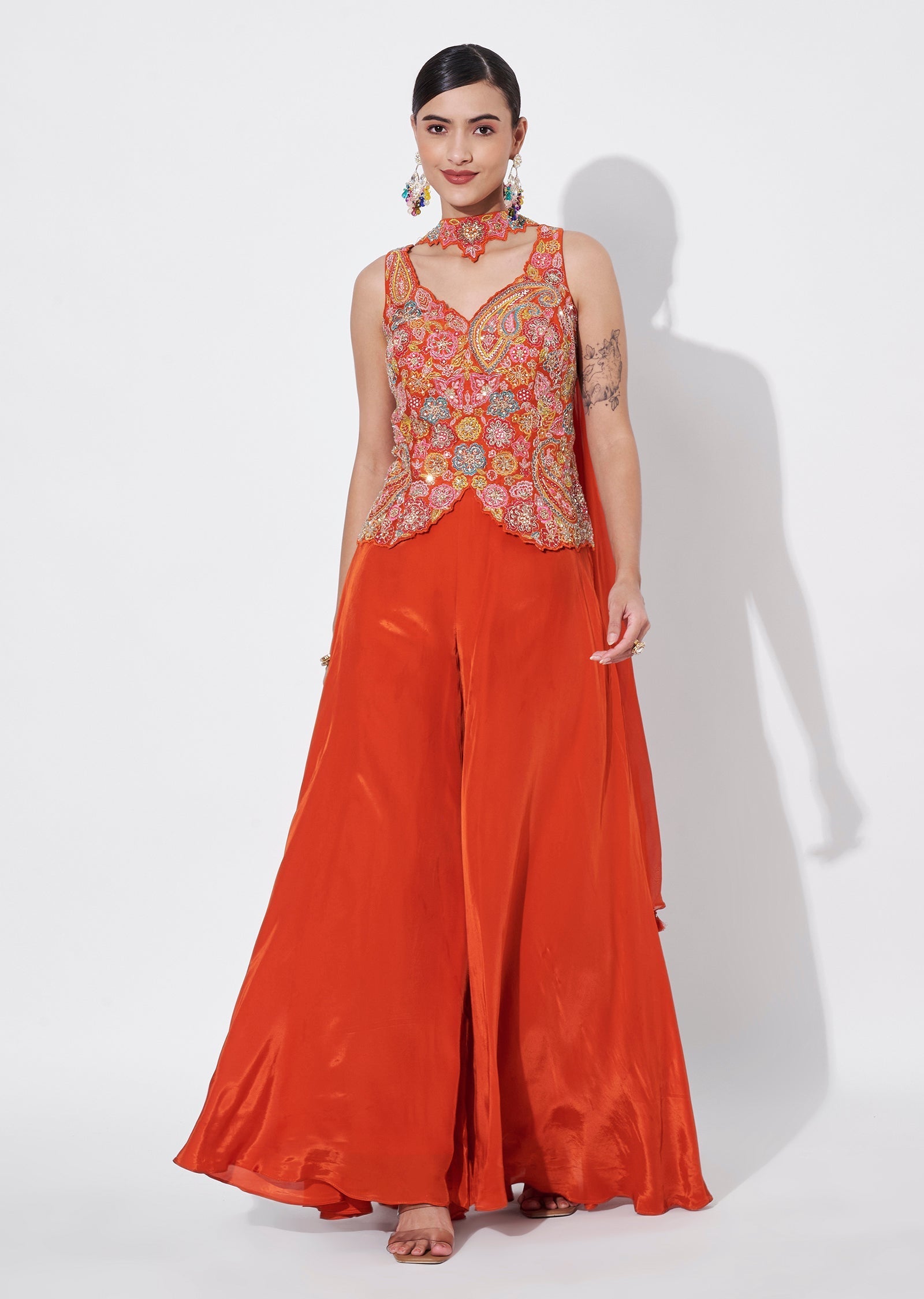 Rust Silk Sharara Set