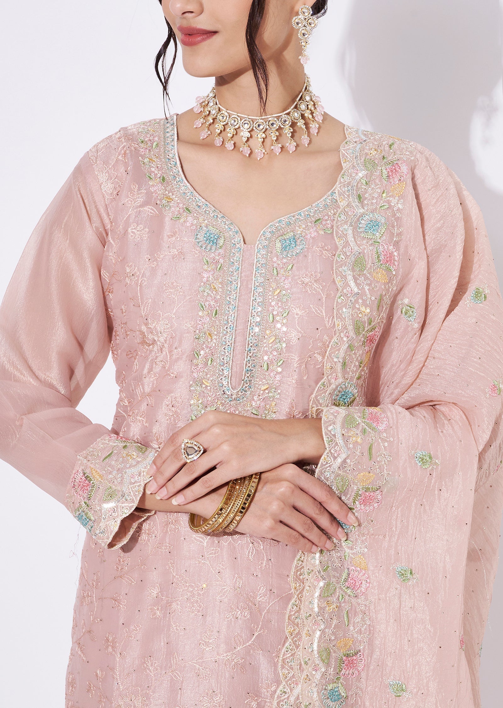 Peach Tissue Straight cut Suit