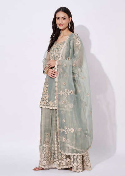 Blue Tissue Sharara Set
