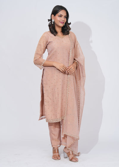 Peach Tissue straight cut Suit