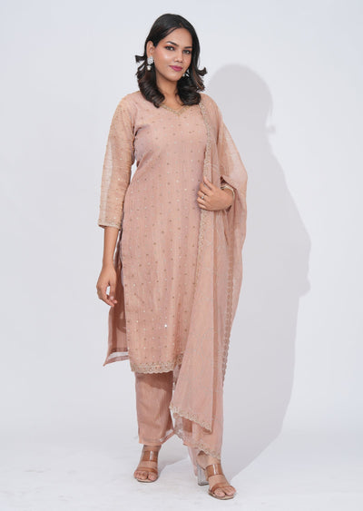 Peach Tissue straight cut Suit