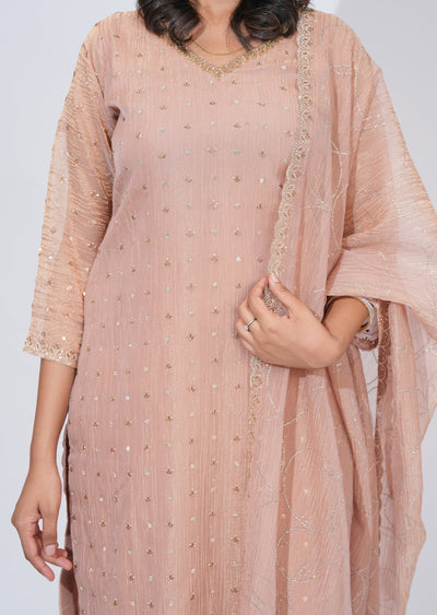 Peach Tissue straight cut Suit