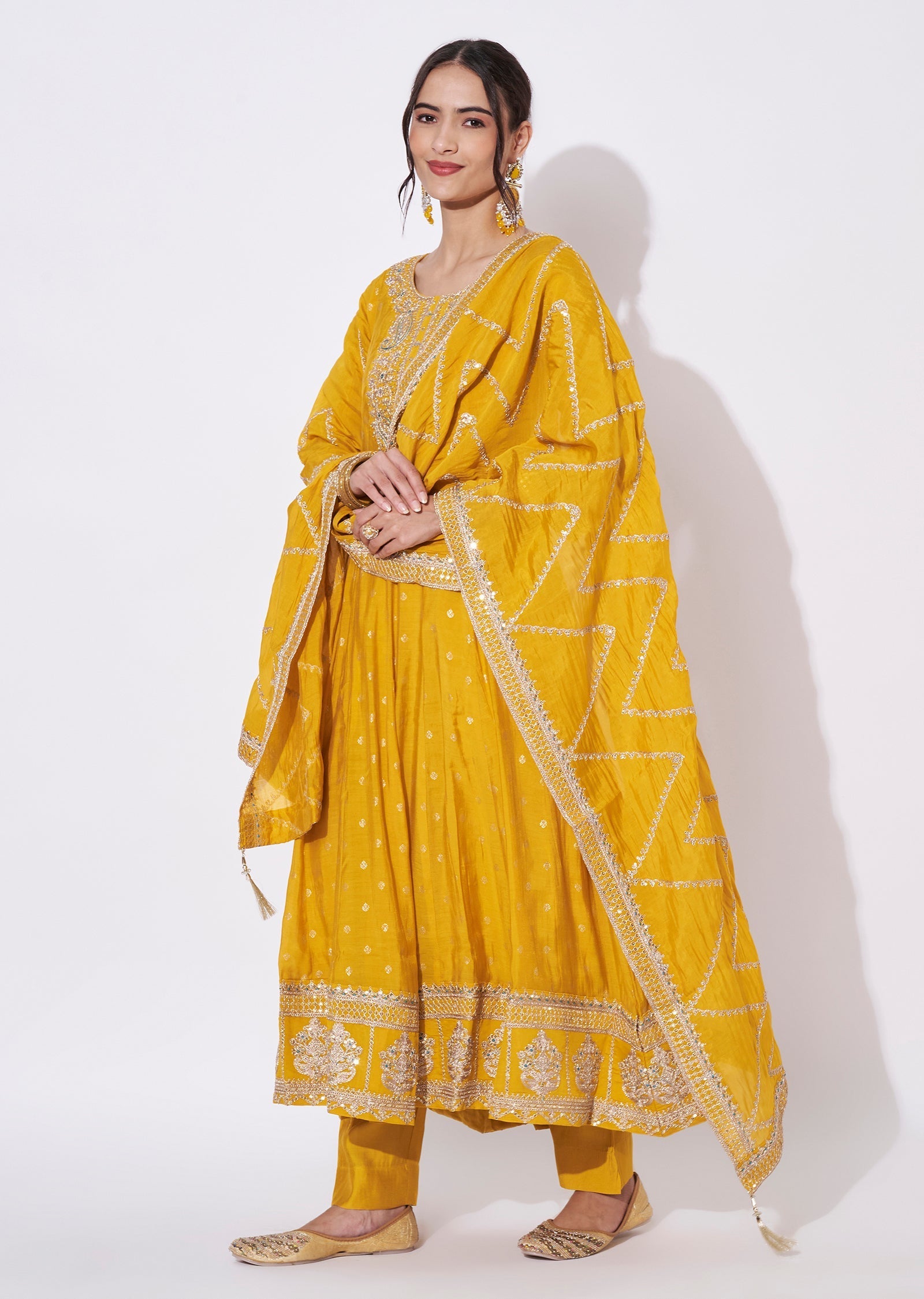 Yellow Silk Anarkali Suit