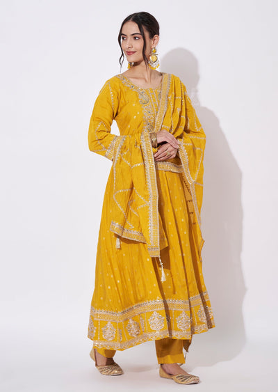 Yellow Silk Anarkali Suit