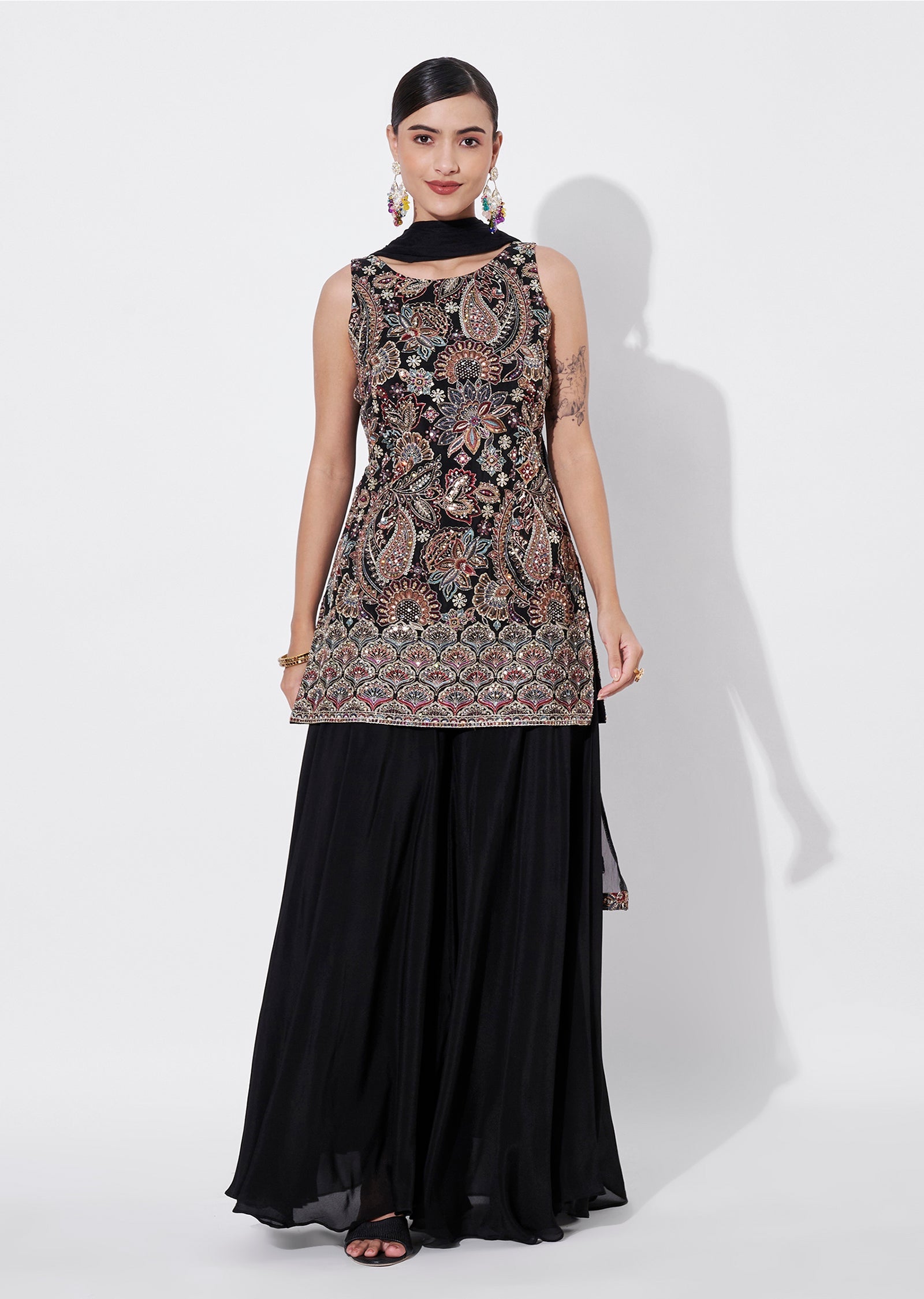 Black Silk Sharara Set