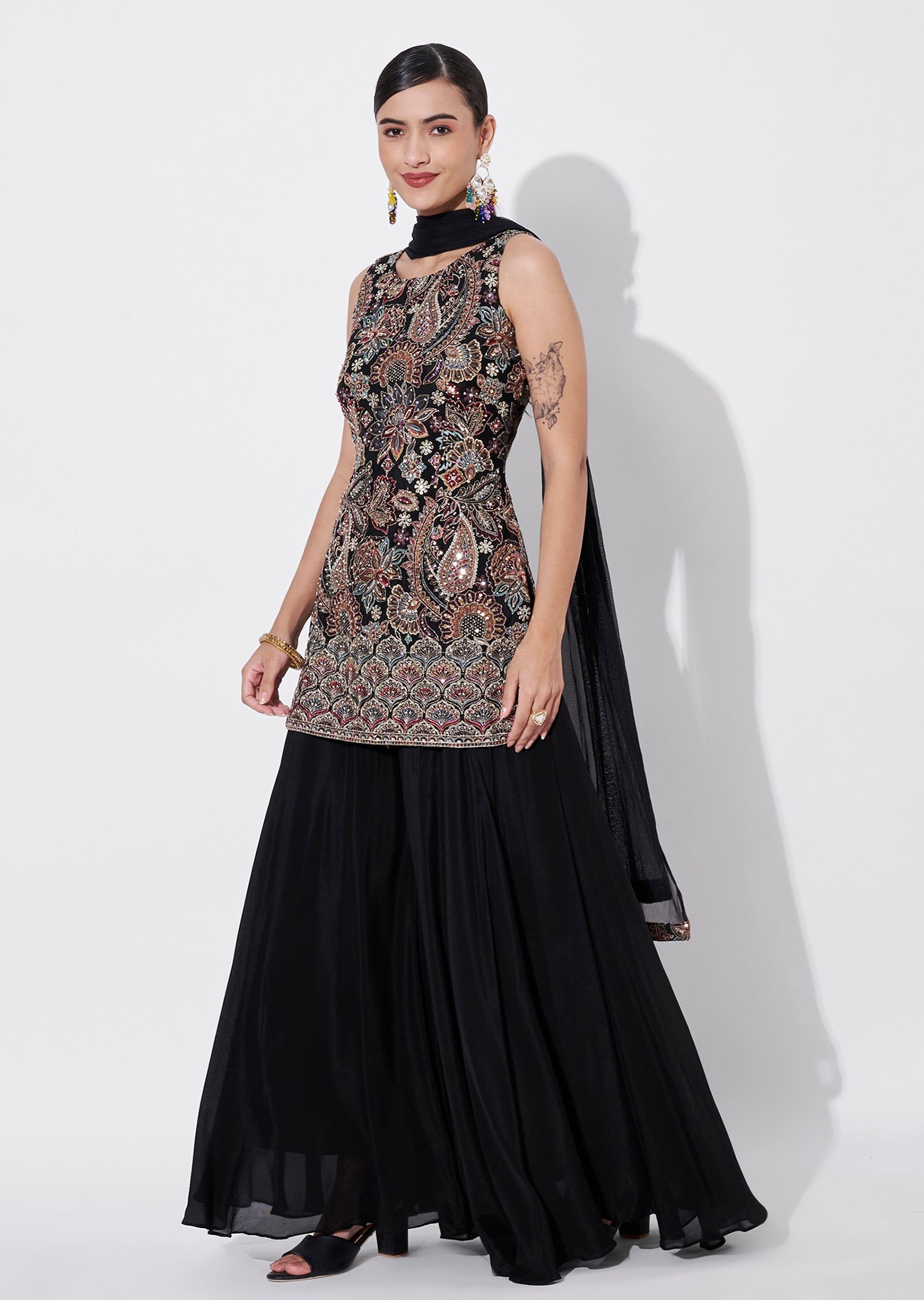 Black Silk Sharara Set