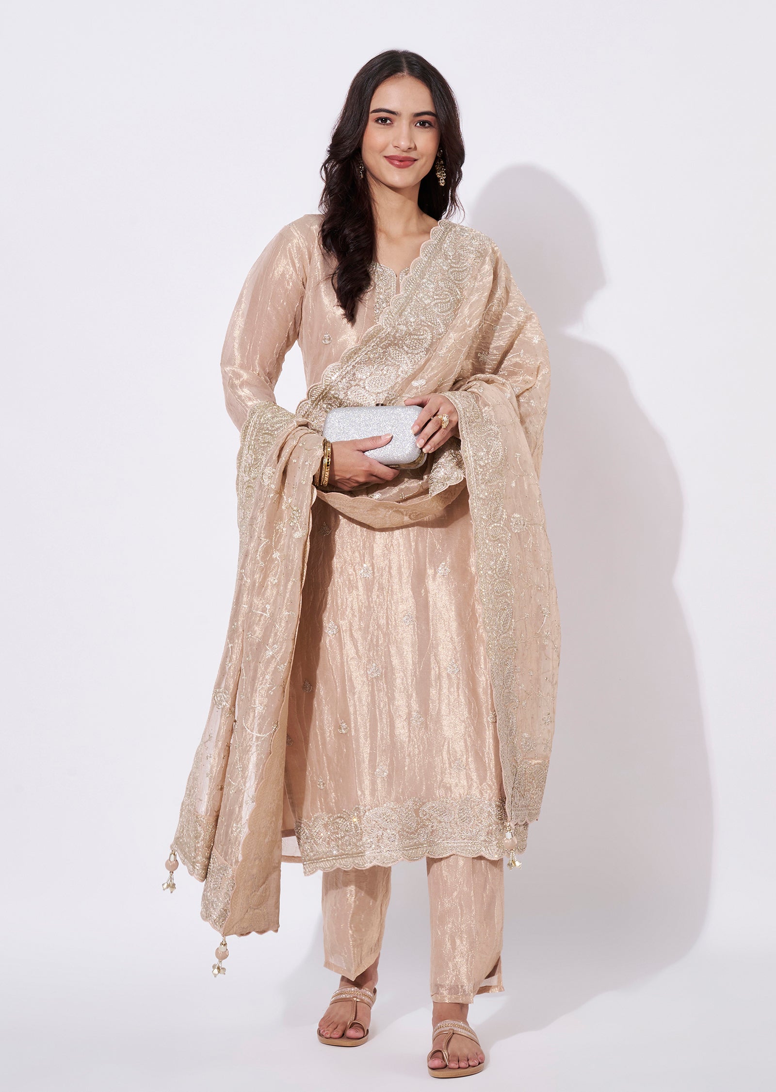 Peach Tissue Straight Cut Suit