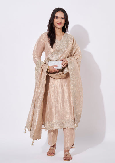 Peach Tissue Straight Cut Suit