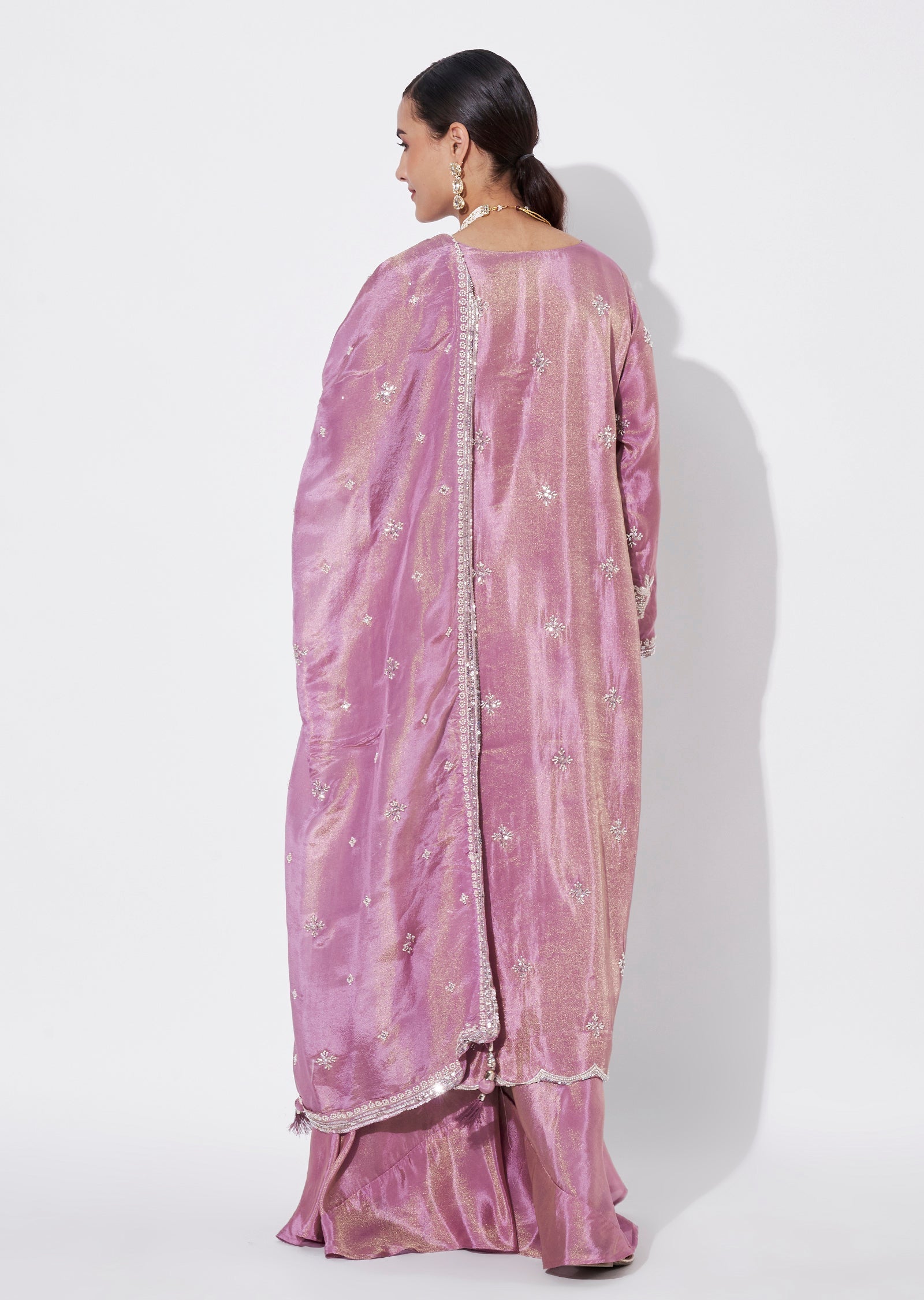 Onion Pink Tissue Sharara Set