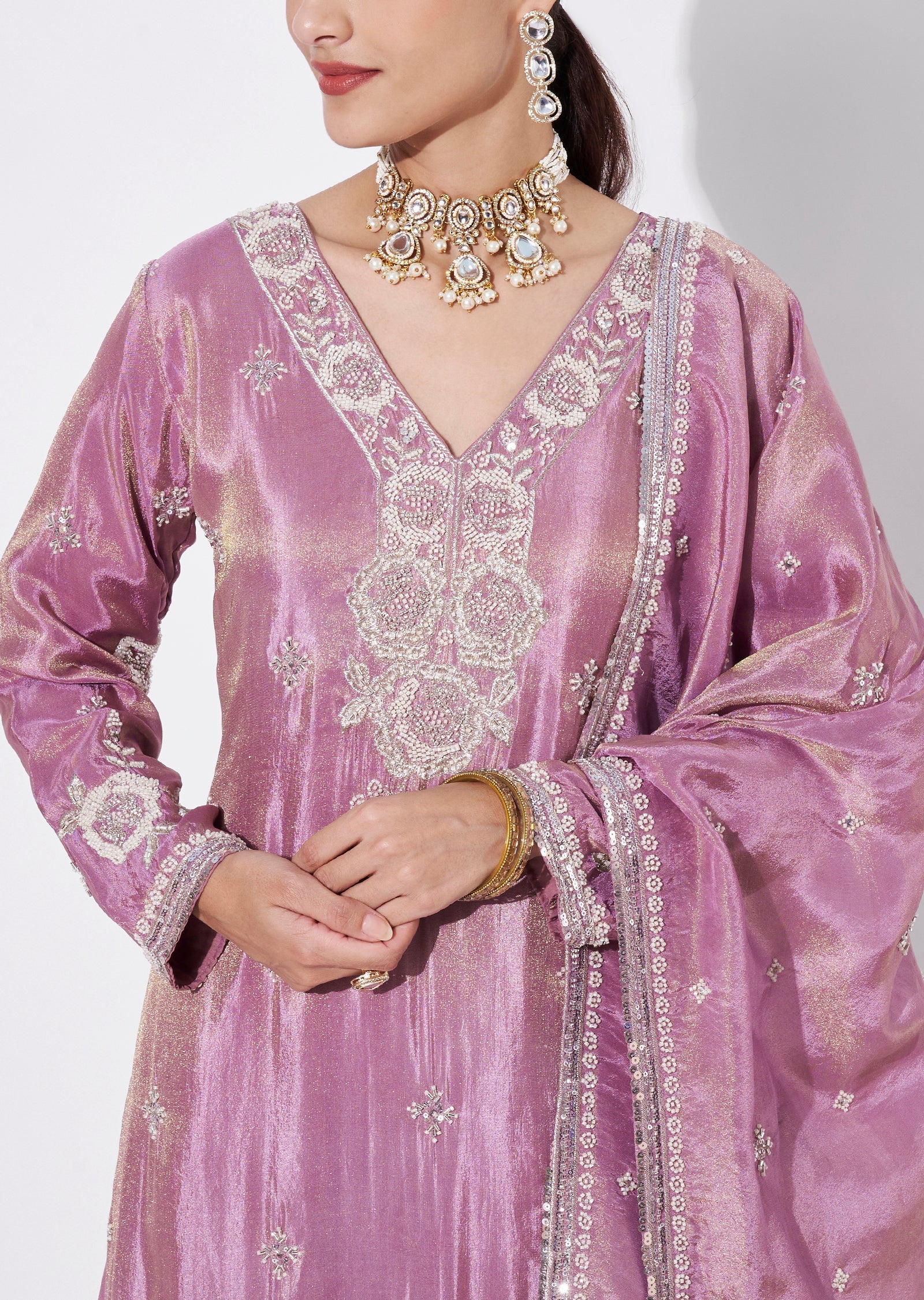 Onion Pink Tissue Sharara Set