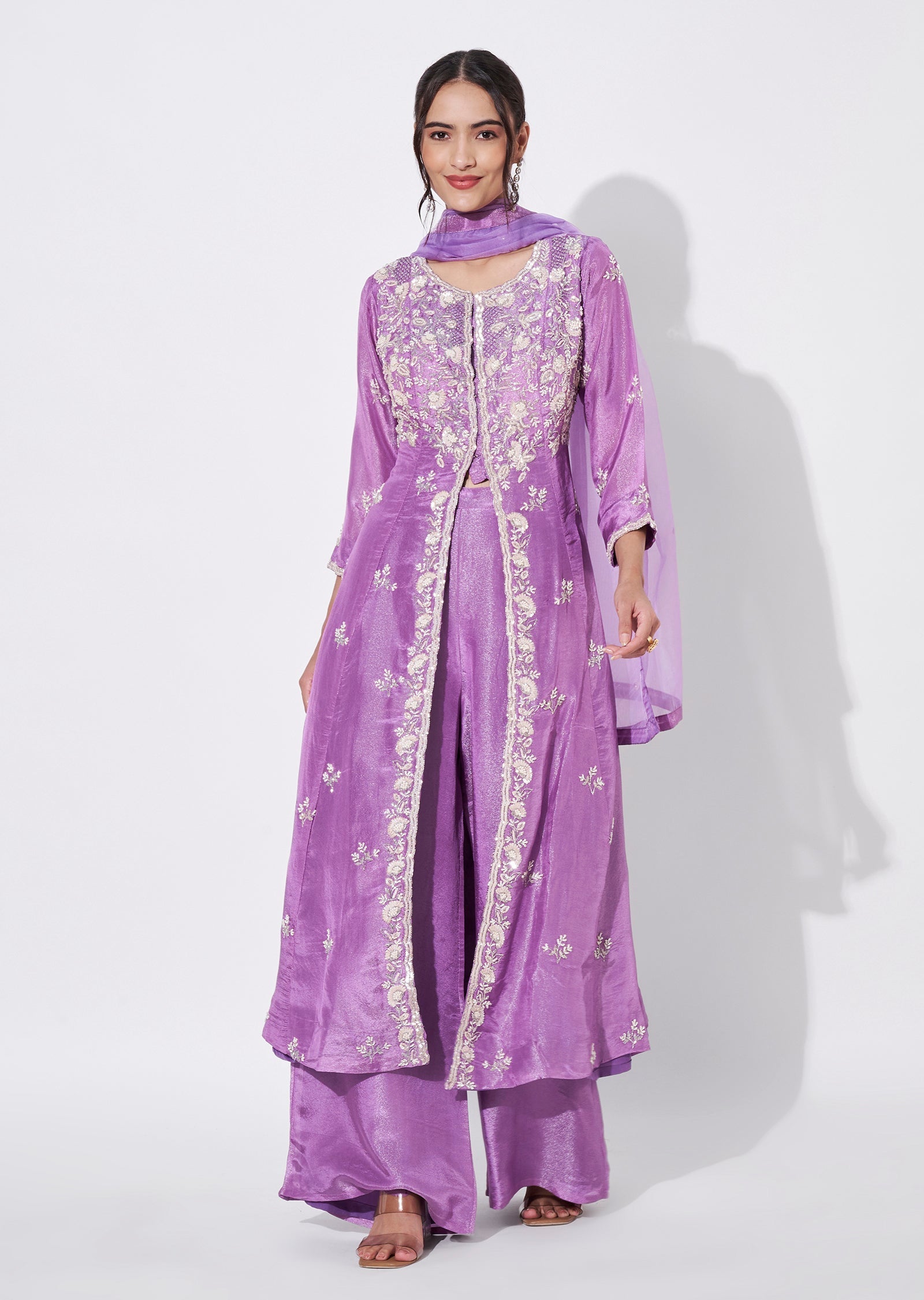 Purple Tissue Anarkali Suit