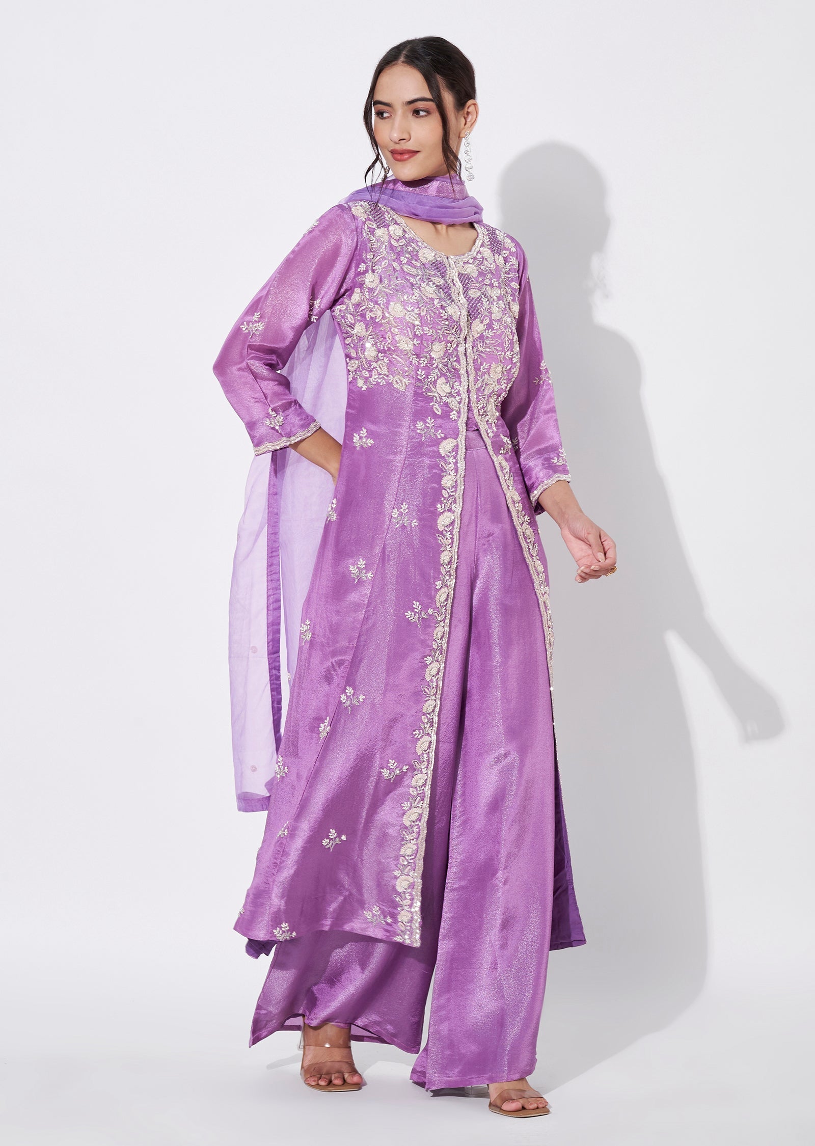 Purple Tissue Anarkali Suit