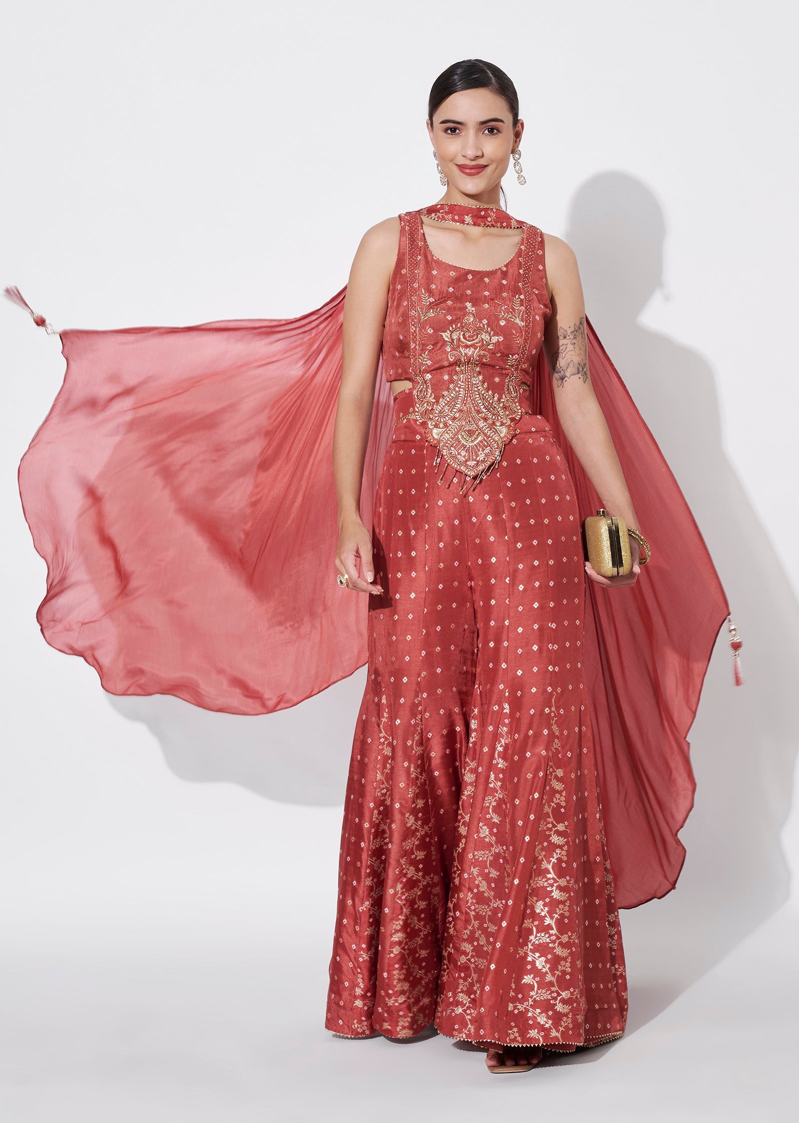 Rust Silk Indowestern set