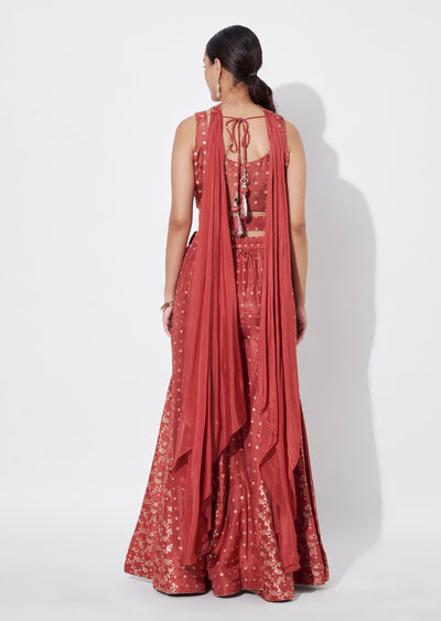 Rust Silk Indowestern set