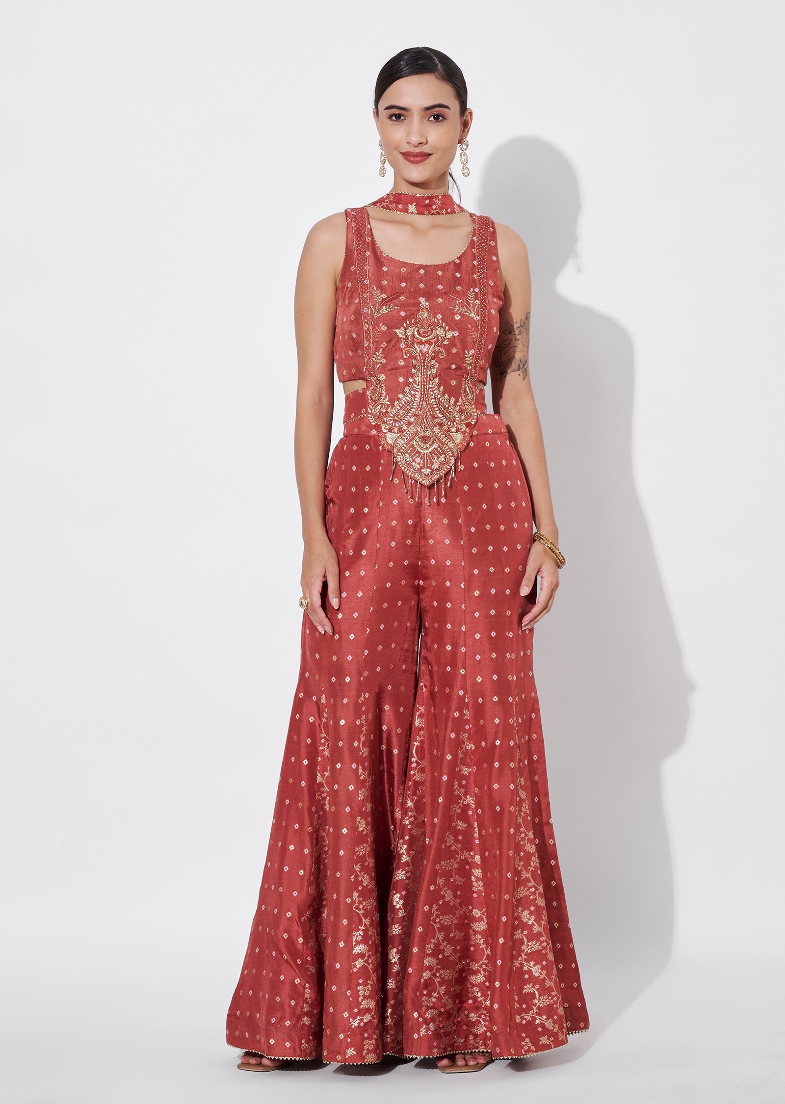 Rust Silk Indowestern set