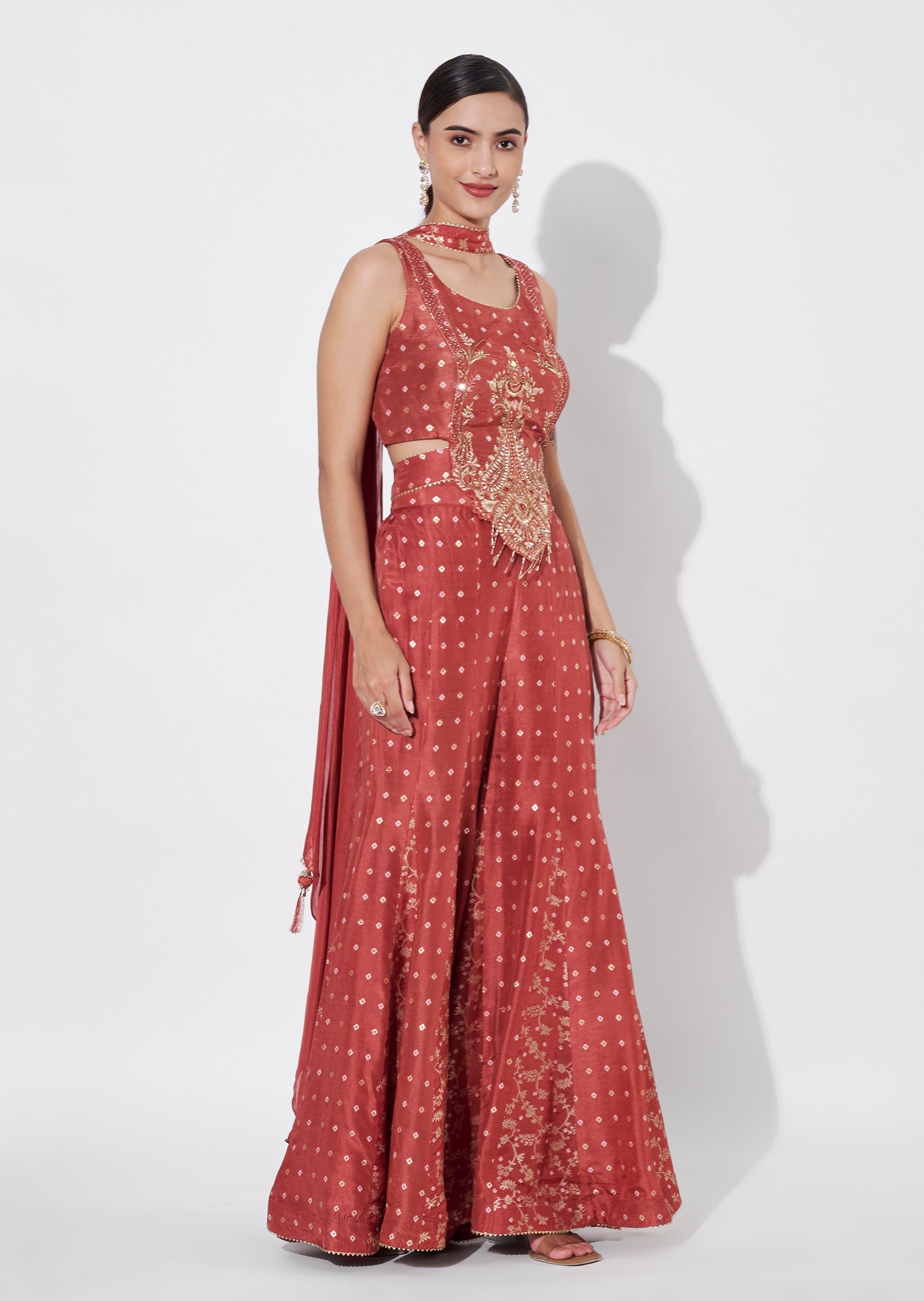 Rust Silk Indowestern set