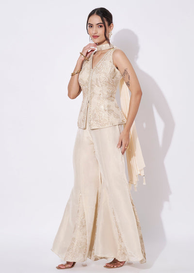 Cream Tissue Sharara Set