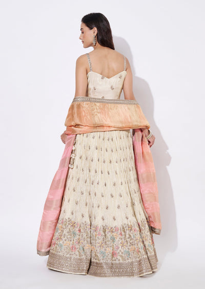 Cream Tissue Lehenga Set