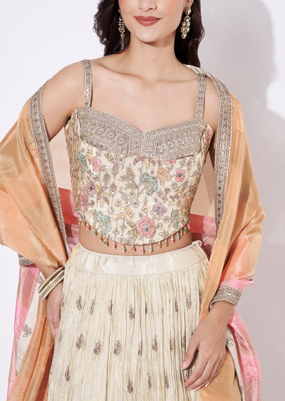 Cream Tissue Lehenga Set