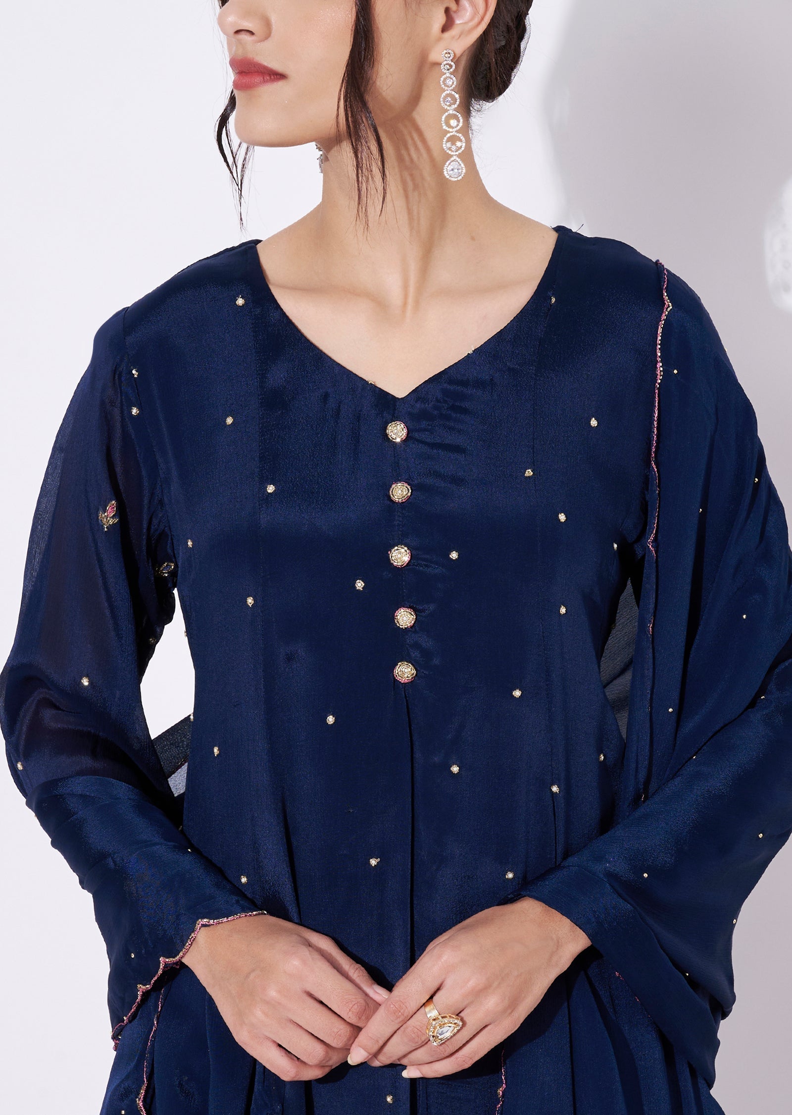 Navy Blue Chinnon Sharara Set