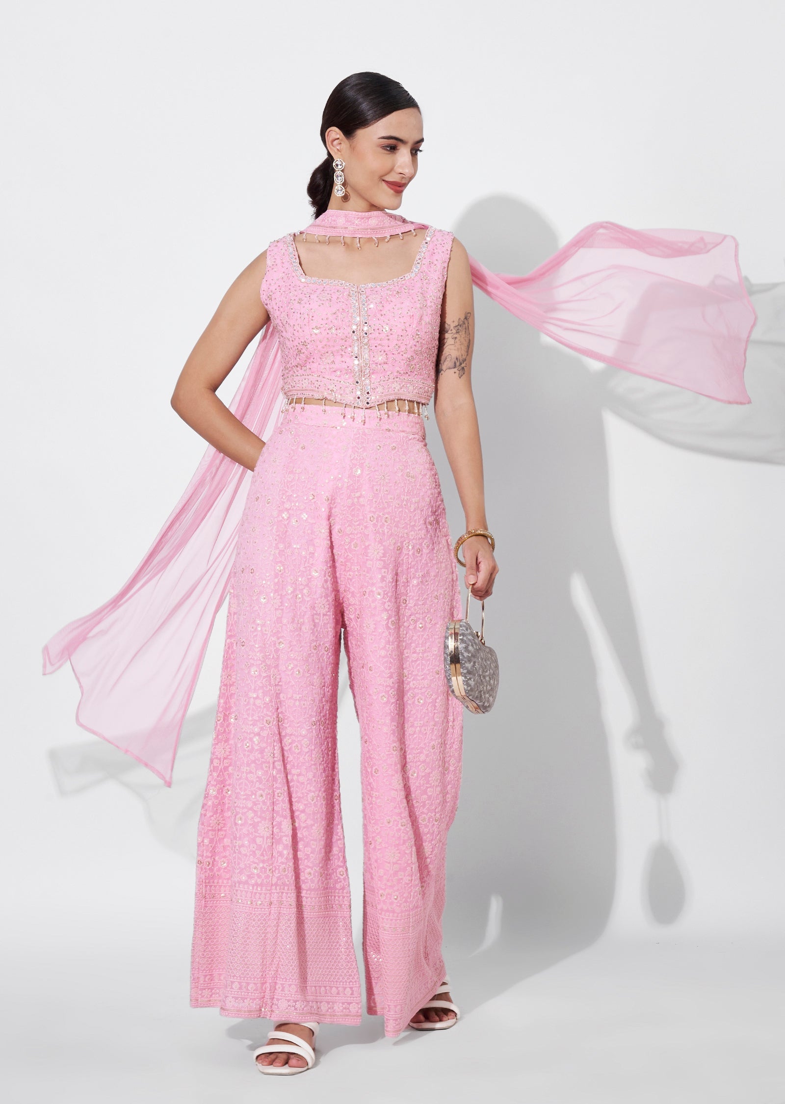 Pink Georgette Indowestern set