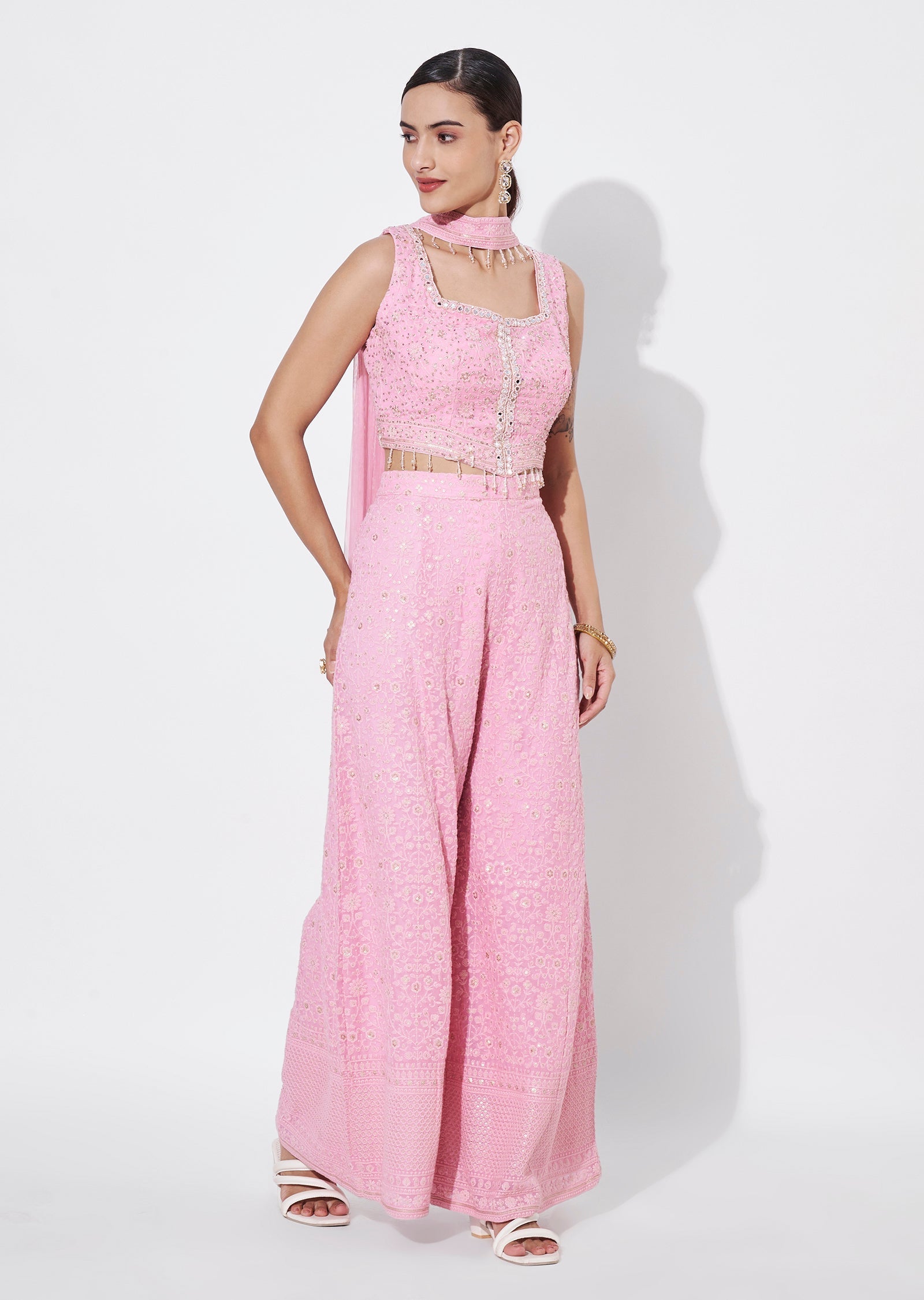 Pink Georgette Indowestern set