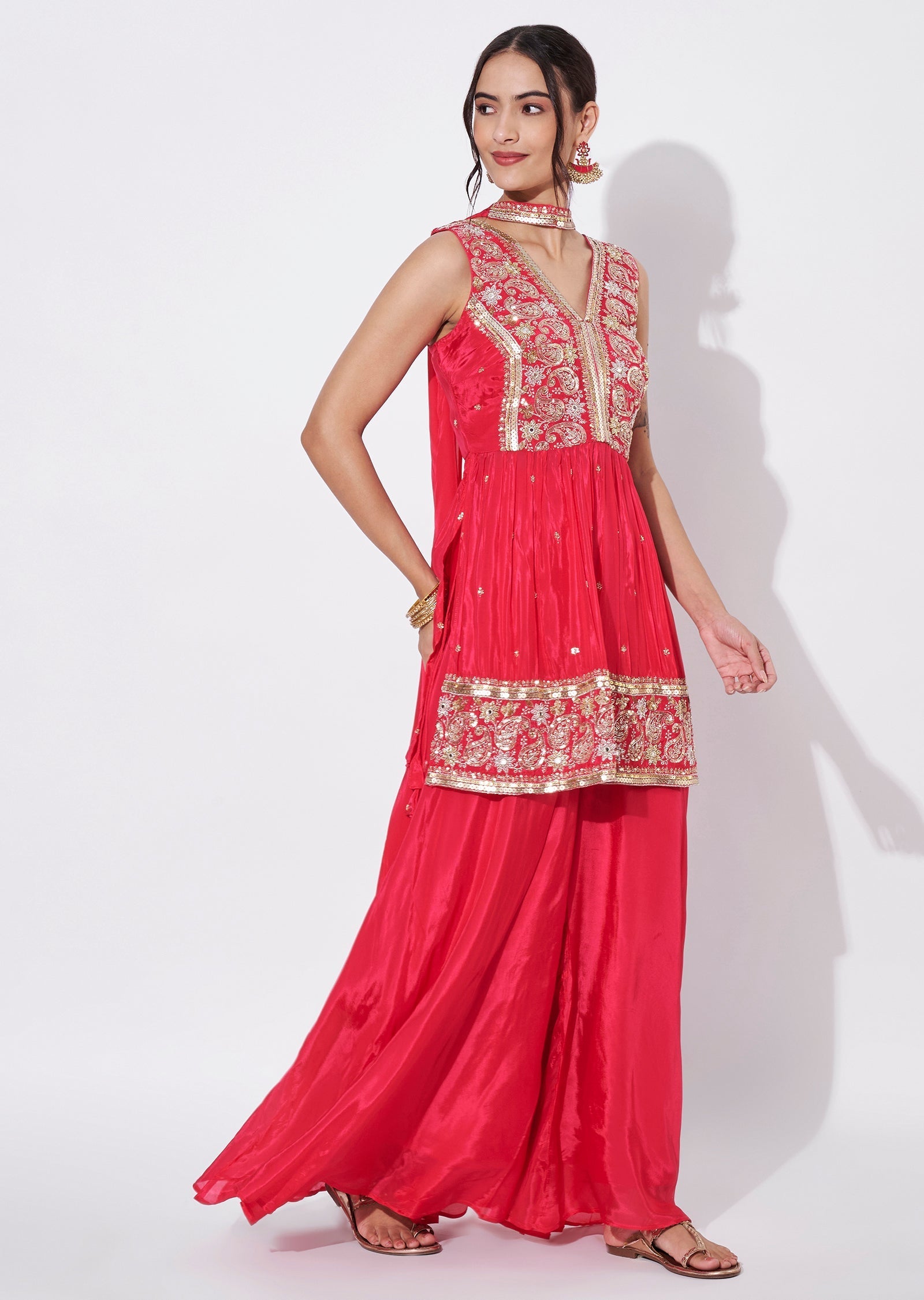 Pink Silk Sharara Set