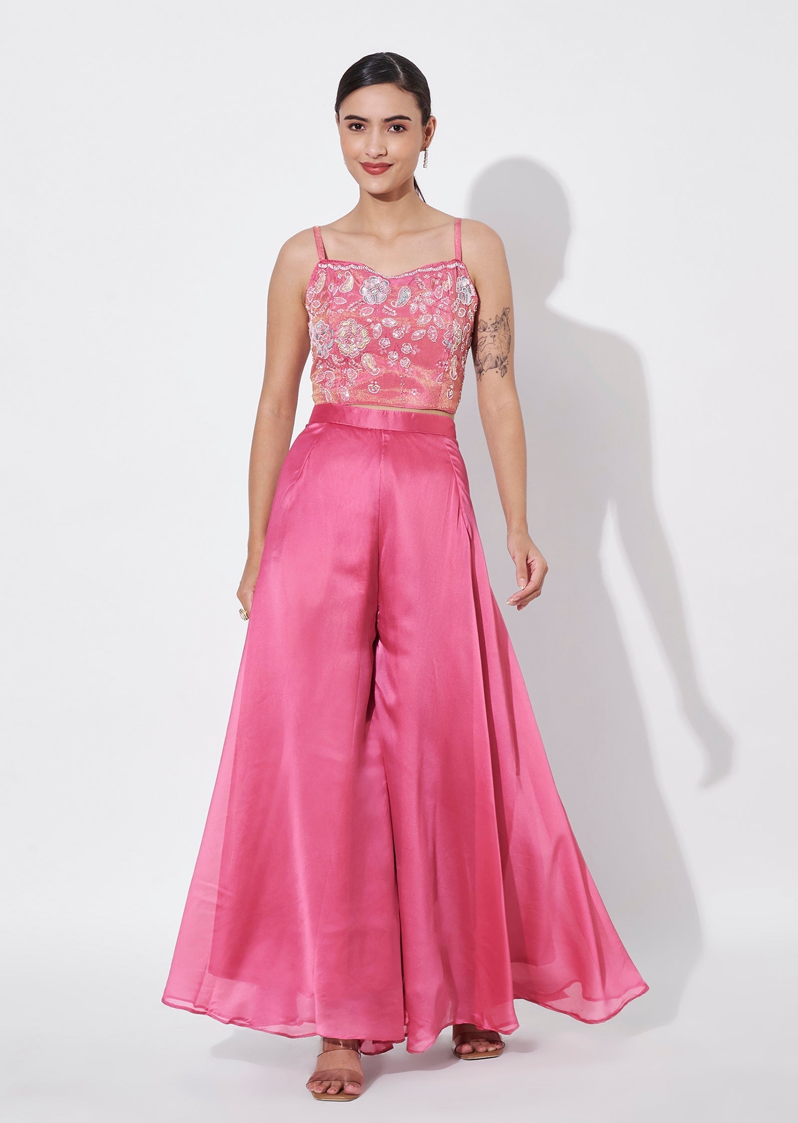 Pink Tissue Sharara Set