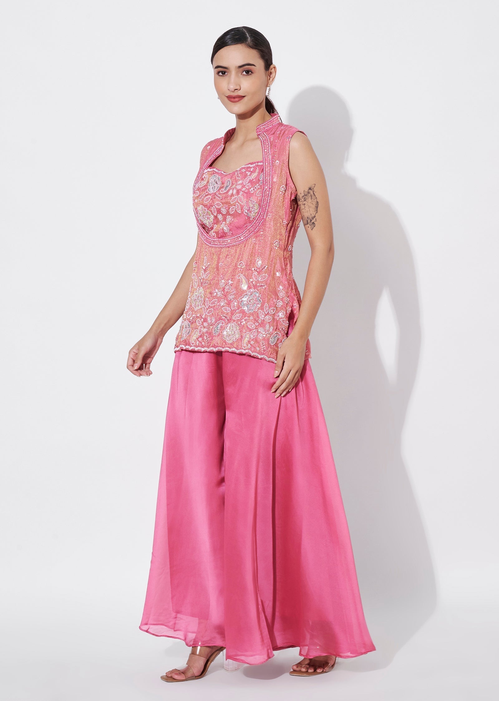 Pink Tissue Sharara Set