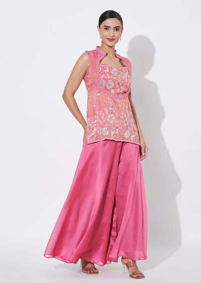 Pink Tissue Sharara Set