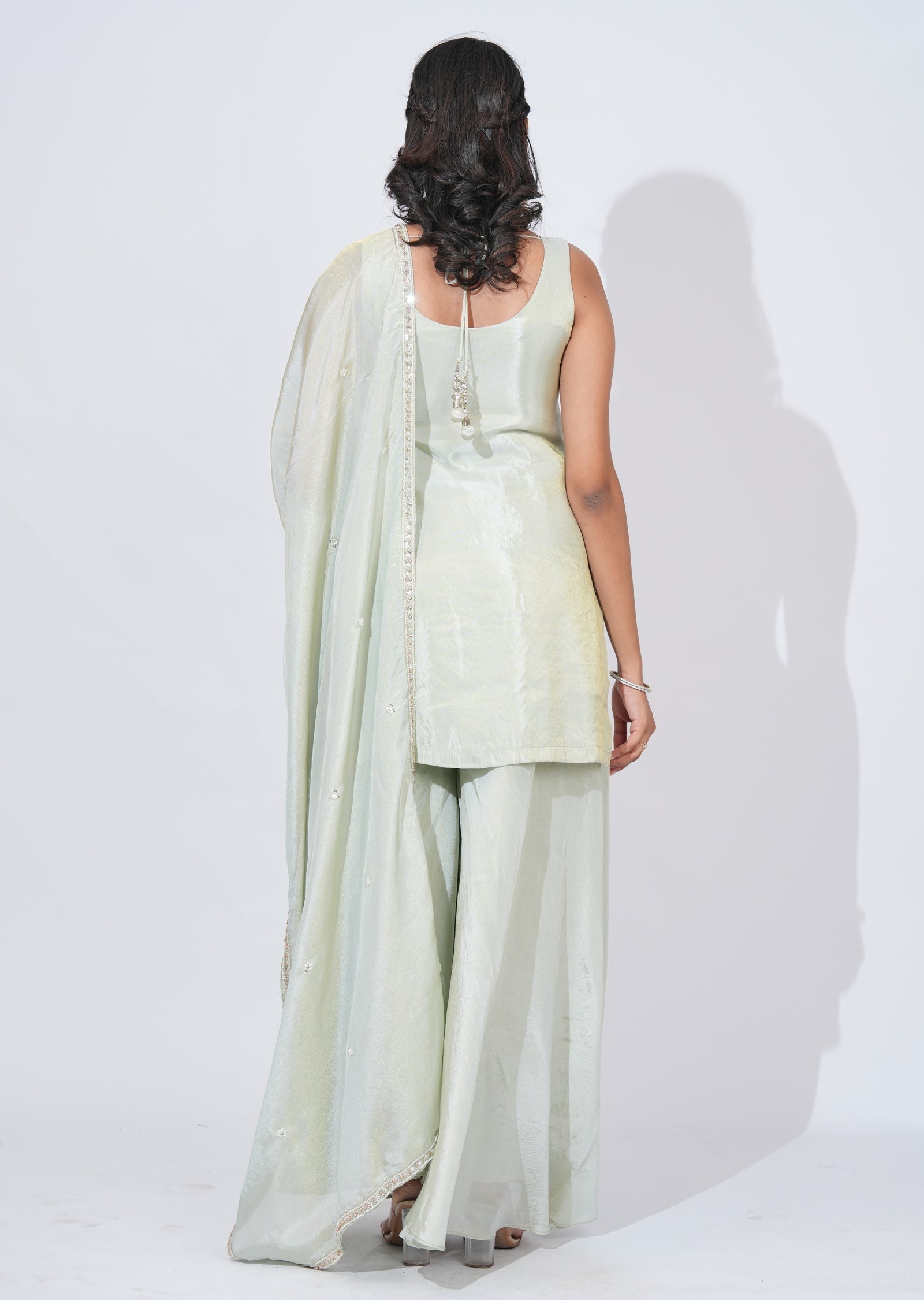 Green Tissue Sharara Set