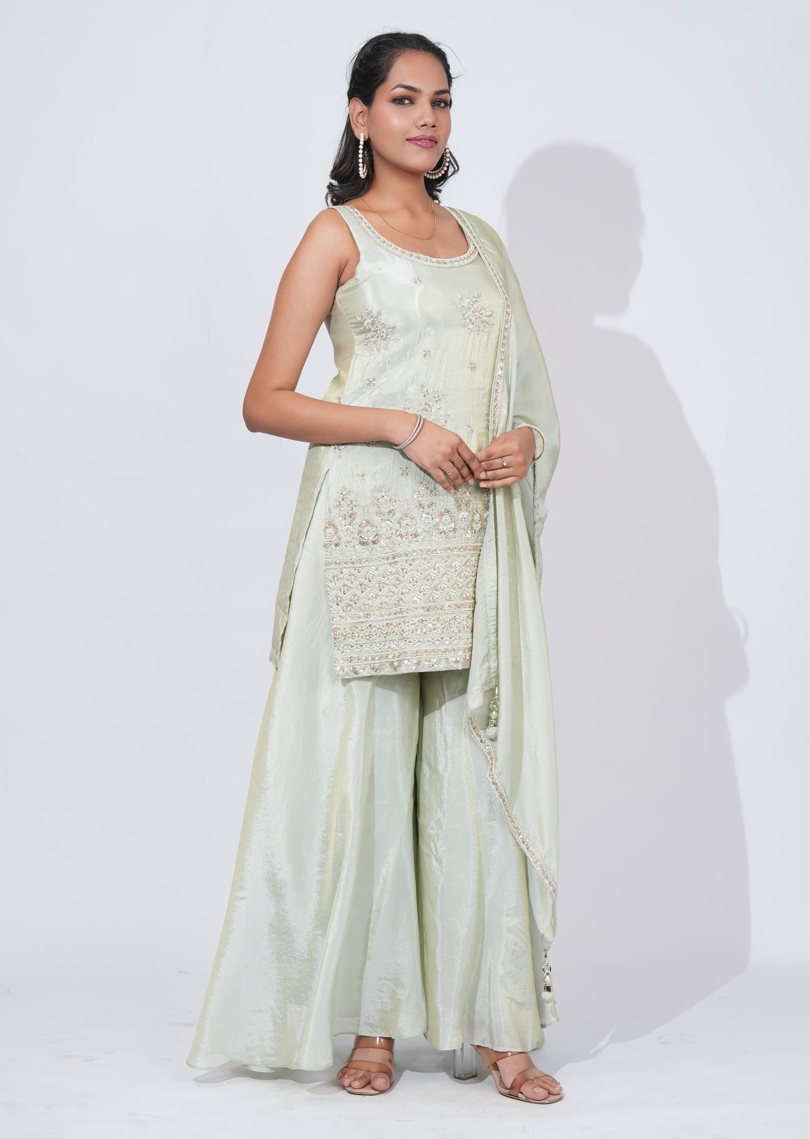 Green Tissue Sharara Set