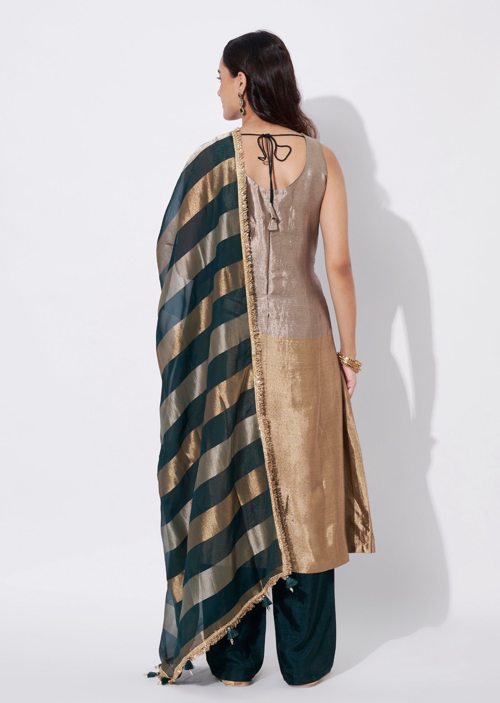 Bottle Green Tissue Anarkali Suit