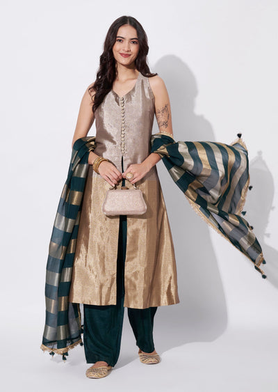 Bottle Green Tissue Anarkali Suit