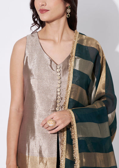 Bottle Green Tissue Anarkali Suit