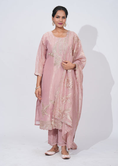 Peach Tissue straight cut Suit